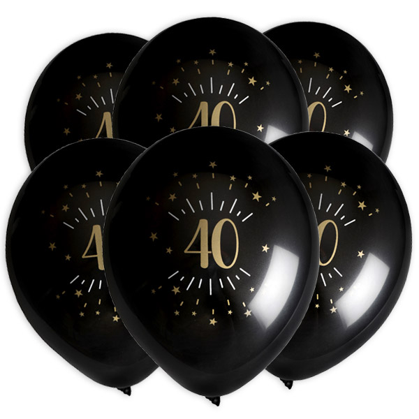 Luftballons "Zahl 40" in schwarz-gold, 8er Pack, Ø 23cm von Santex