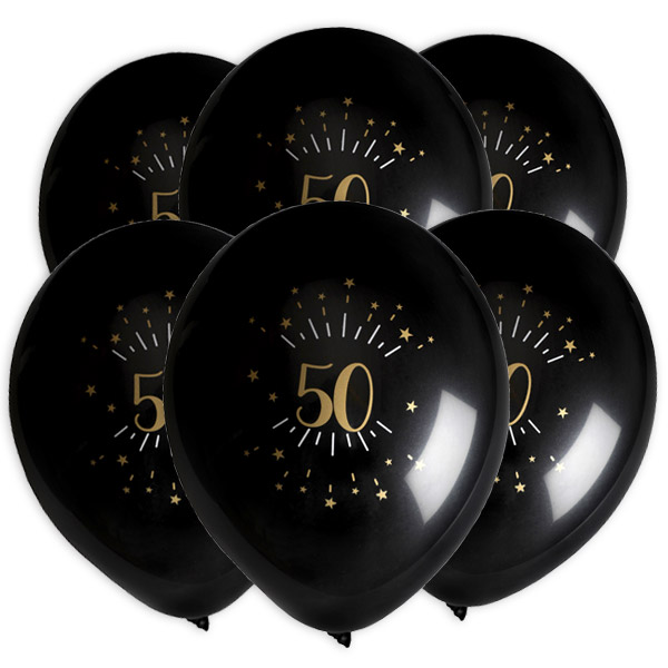 Luftballons "Zahl 50" in schwarz-gold, 8er Pack, Ø 23cm Luftballons "Zahl 50" in schwarz-gold, 8er Pack, Ø 23cm von Santex