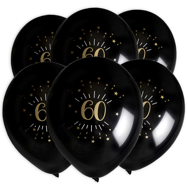 Luftballons "Zahl 60" in schwarz-gold, 8er Pack, Ø 23cm von Santex
