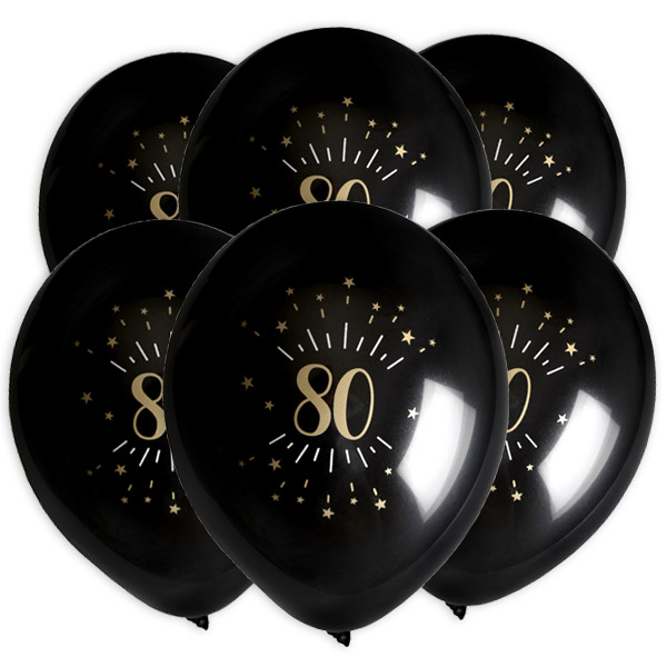 Luftballons "Zahl 80" in schwarz-gold, 8er Pack, Ø 23cm von Santex