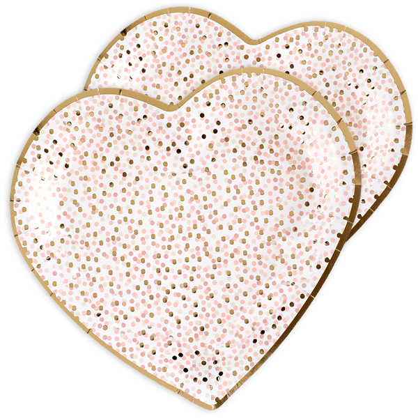 Pappteller in Herzform, mit Punkten in rosa und gold, 10er Pack von Santex