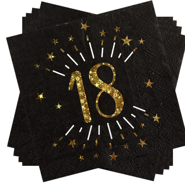 Servietten "Zahl 18" in Schwarz mit goldener Schrift, 10er Pack, 33cm von Santex