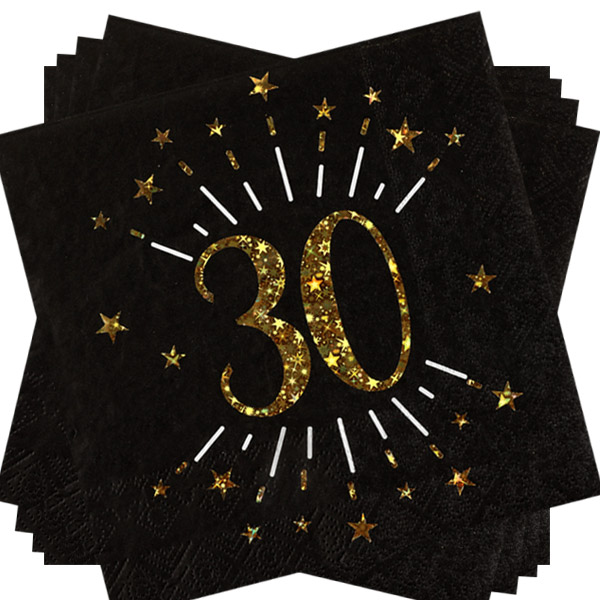 Servietten "Zahl 30" in Schwarz mit goldener Schrift, 10er Pack, 33cm Servietten "Zahl 30" in Schwarz mit goldener Schrift, 10er Pack, 33cm von Santex
