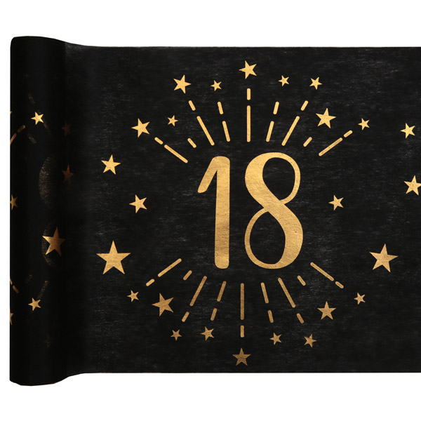 Tischläufer "18" in schwarz-gold aus Polyester, 5m x 30cm von Santex