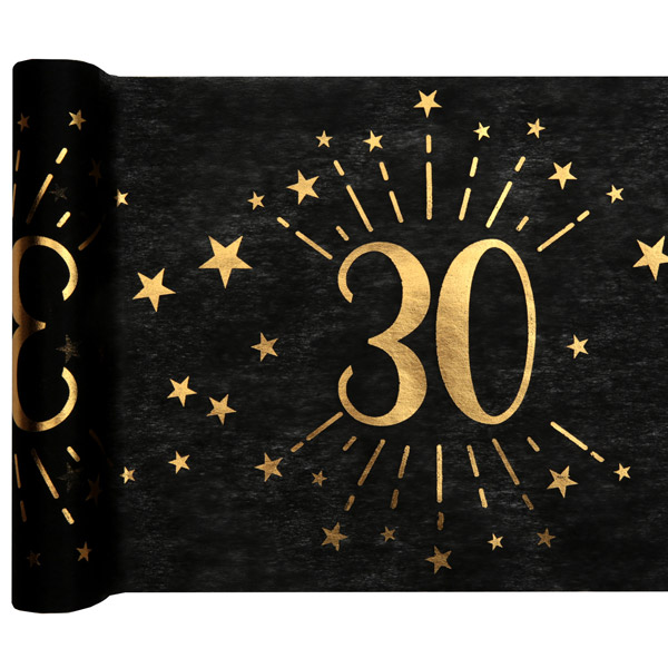 Tischläufer "30" in schwarz-gold aus Polyester, 5m x 30cm von Santex