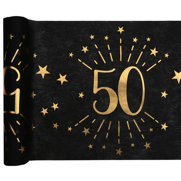 Tischläufer "50" in schwarz-gold aus Polyester, 5m x 30cm von Santex