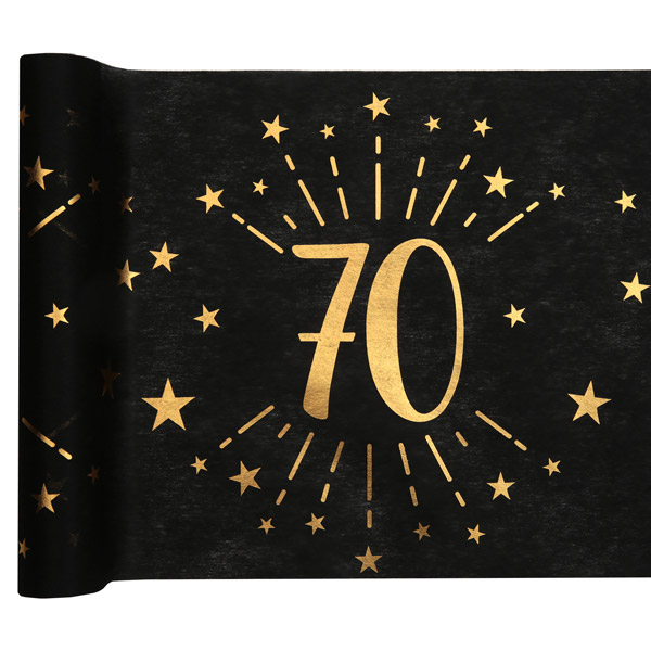 Tischläufer "70" in schwarz-gold aus Polyester, 5m x 30cm von Santex