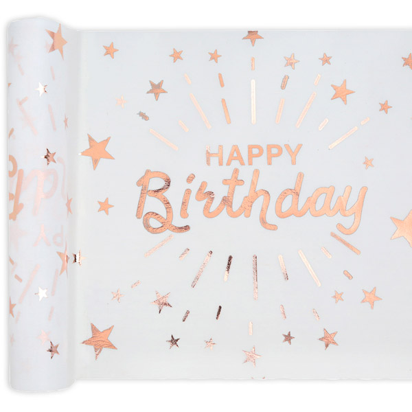 Tischläufer "Happy Birthday" in weiß-roségold aus Polyester, 5m x 30cm Tischläufer "Happy Birthday" in weiß-roségold aus Polyester, 5m x 30cm von Santex