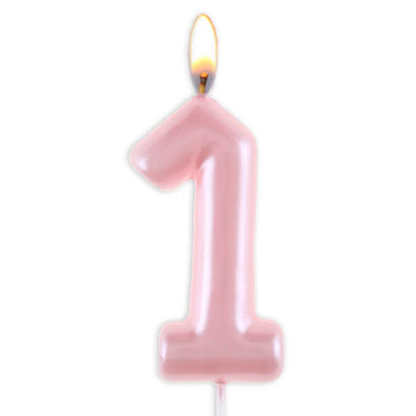 Tortenkerze zum 1. Geburtstag Mädchen, Zahl 1 in rosa, 6,5cm x 3cm von Santex