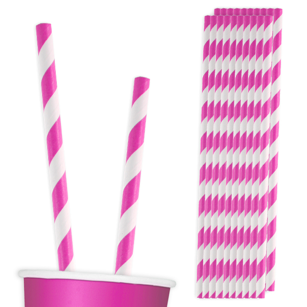 Trinkhalme pink-weiß, 20 Stück, mit Spiralmuster, Papier-Trinkröhrchen von Santex