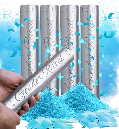 Santiago Design | Gender Reveal Konfetti Kanone Poppers - 4er-Set Blau - 100% Biologisch Abbaubar Konfetti Gewebe & sicher Pulverrauch - baby Junge Mädchen Gender Reveal Partybedarf Santiago Design | Gender Reveal Konfetti Kanone Poppers - 4er-Set Blau - 100% Biologisch Abbaubar Konfetti Gewebe & sicher Pulverrauch - baby Junge Mädchen Gender Reveal Partybedarf von Santiago Design