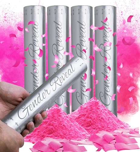 Santiago Design | Gender Reveal Konfetti Kanone Poppers - 4er-Set Rosa - 100% Biologisch Abbaubar Konfetti Gewebe & sicher Pulverrauch - baby Junge Mädchen Gender Reveal Partybedarf Santiago Design | Gender Reveal Konfetti Kanone Poppers - 4er-Set Rosa - 100% Biologisch Abbaubar Konfetti Gewebe & sicher Pulverrauch - baby Junge Mädchen Gender Reveal Partybedarf von Santiago Design