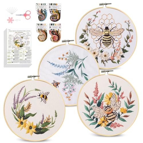 Santune Stickset für Anfänger, Nadelspitzen-Set für Erwachsene, Nadelspitzen-Set mit Bienenblumenmuster, Video-Tutorial von Santune