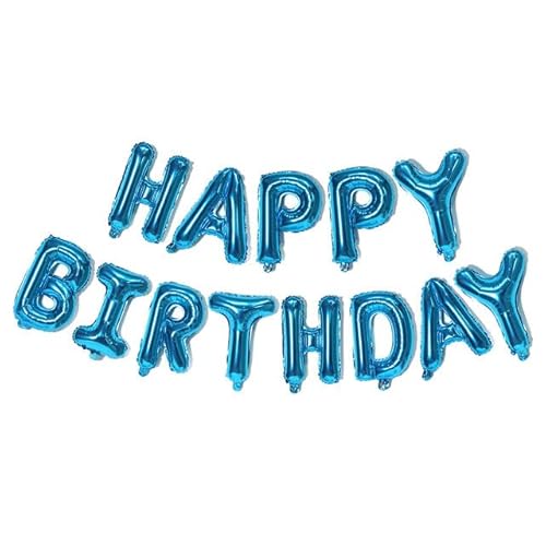Sanu Belle Blau Happy Birthday Folienballons 16 Zoll Folie Luftballons Banner Kit für Kinder Erwachsene Jungen Mädchen alles Gute zum Geburtstag Blue 201007 von Sanu Belle