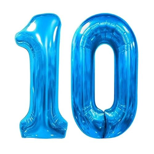 Sanu Belle Blau Zahlen Luftballon 10 Geburtstag Happy Birthday 40 Zoll Folienballon 10 Kinder Jungen Mädchen Jahrestag Party Deko Zahlenballon 10 Blue 202151 von Sanu Belle