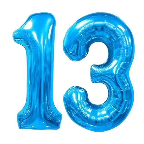 Sanu Belle Blau Zahlen Luftballon 13 Geburtstag Happy Birthday 40 Zoll Folienballon 13 Kinder Jungen Mädchen Jahrestag Party Deko Zahlenballon 13 Blue 202154 von Sanu Belle