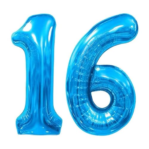 Sanu Belle Blau Zahlen Luftballon 16 Geburtstag Happy Birthday 40 Zoll Folienballon 16 Kinder Jungen Mädchen Jahrestag Party Deko Zahlenballon 16 Blue 202157 von Sanu Belle