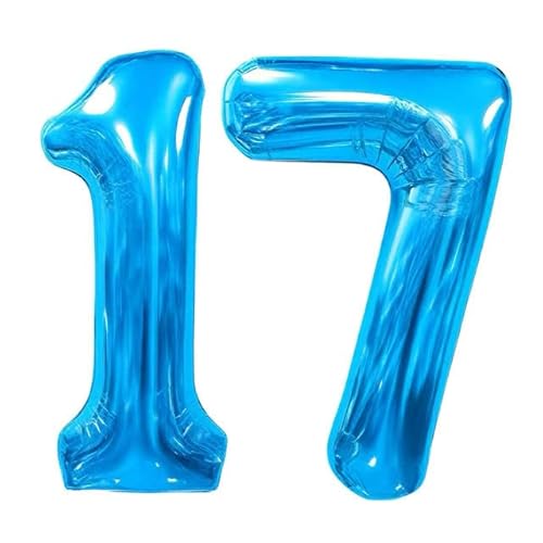 Sanu Belle Blau Zahlen Luftballon 17 Geburtstag Happy Birthday 40 Zoll Folienballon 17 Kinder Jungen Mädchen Jahrestag Party Deko Zahlenballon 17 Blue 202158 von Sanu Belle