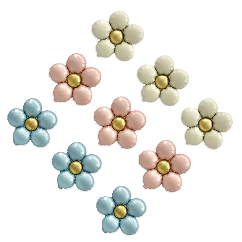 Sanu Belle Blumen Folienballon 9 Stück (Blau/Rosa/Weiß) 20 Zoll Gänseblümchen Helium Luftballons für Party,Valentinstag,Hochzeit,Verlobung,Muttertag,Anniversary,Geburtstagsdeko 213009 von Sanu Belle