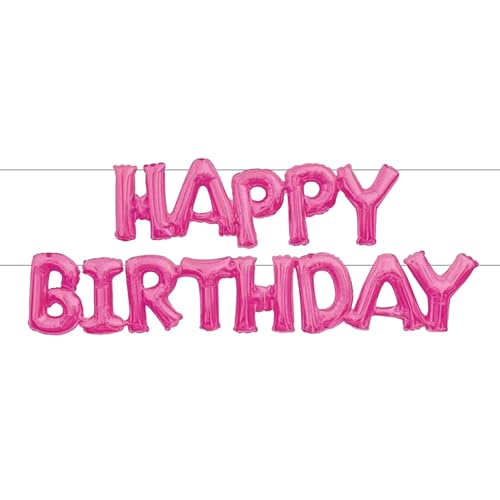 Sanu Belle Fuchsia Easy-Pump Happy Birthday Folienballons(Einteilig) 2x Fertig，16 Zoll Helium Luftballons Banner Kit alles Gute zum Geburtstag 210005 von Sanu Belle