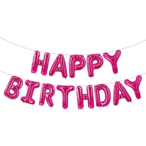 Sanu Belle Fuchsia Happy Birthday Folienballons 16 Zoll Folie Luftballons Banner Kit für Kinder Erwachsene Jungen Mädchen alles Gute zum Geburtstag Fuchsia 201009 von Sanu Belle
