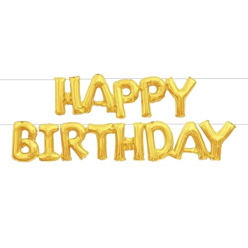 Sanu Belle Gold Easy-Pump Happy Birthday Folienballons(Einteilig) 2x Fertig，16 Zoll Helium Luftballons Banner Kit alles Gute zum Geburtstag 210001 von Sanu Belle