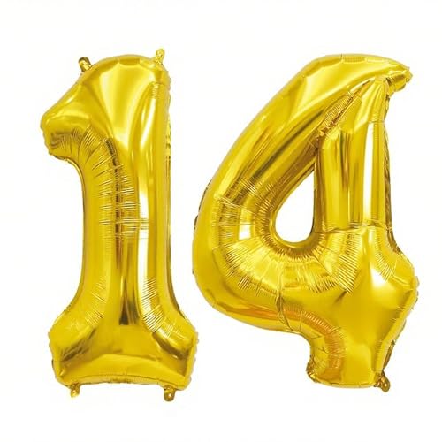 Sanu Belle Gold Zahlen Luftballon 14 Geburtstag Happy Birthday 40 Zoll Folienballon 14 Kinder Jungen Mädchen Jahrestag Party Deko Zahlenballon 14 Gold 202015 von Sanu Belle