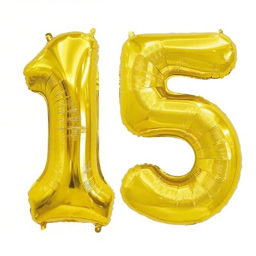 Sanu Belle Gold Zahlen Luftballon 15 Geburtstag Happy Birthday 40 Zoll Folienballon 15 Kinder Jungen Mädchen Jahrestag Party Deko Zahlenballon 15 Gold 202016 von Sanu Belle