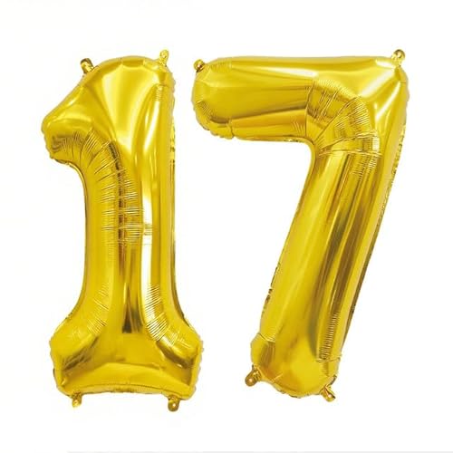 Sanu Belle Gold Zahlen Luftballon 17 Geburtstag Happy Birthday 40 Zoll Folienballon 17 Kinder Jungen Mädchen Jahrestag Party Deko Zahlenballon 17 Gold 202018 von Sanu Belle