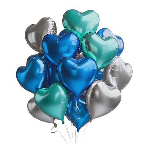 Sanu Belle Herz Folienballon 12 Stück Blau Navy Silber 18 Zoll Herzluftballons Hochzeit Herzballons Helium für Party,Valentinstag,Hochzeit,Verlobung,Muttertag,Geburtstagsdeko 205008 von Sanu Belle