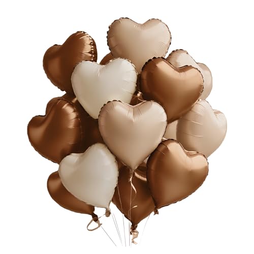 Sanu Belle Herz Folienballon 12 Stück Creme Weiß Caramel Kaffee 18 Zoll Herzluftballons Hochzeit Herzballons Helium für Party,Valentinstag,Hochzeit,Verlobung,Muttertag,Geburtstagsdeko 205010 von Sanu Belle