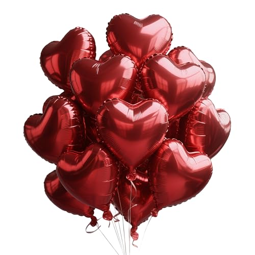 Sanu Belle Herz Folienballon 12 Stück Rot 18 Zoll Herzluftballons Hochzeit Herzballons Helium für Party,Valentinstag,Hochzeit,Verlobung,Muttertag,Geburtstagsdeko 205001 von Sanu Belle