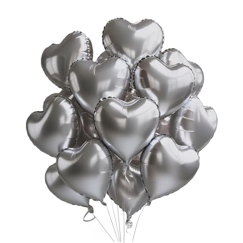 Sanu Belle Herz Folienballon 12 Stück Silber 18 Zoll Herzluftballons Hochzeit Herzballons Helium für Party,Valentinstag,Hochzeit,Verlobung,Muttertag,Geburtstagsdeko 205002 von Sanu Belle