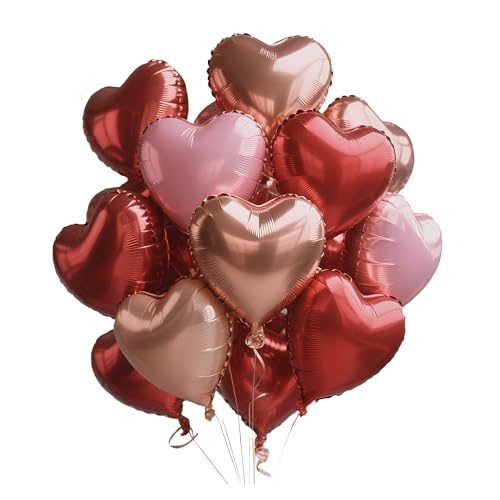 Sanu Belle Herz Folienballon 24 Stück Rot Rosa Rosegold 18 Zoll Herzluftballons Hochzeit Herzballons Helium für Party,Valentinstag,Hochzeit,Verlobung,Muttertag,Geburtstagsdeko 205013 von Sanu Belle