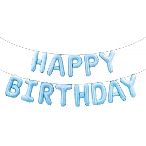 Sanu Belle Perlmuttblau Happy Birthday Folienballons 16 Zoll Folie Luftballons Banner Kit für Kinder Erwachsene Jungen Mädchen alles Gute zum Geburtstag P. Blue 201002 von Sanu Belle