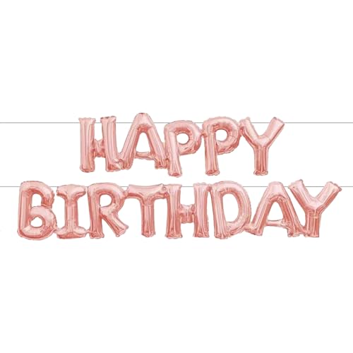 Sanu Belle Rosegold Easy-Pump Happy Birthday Folienballons(Einteilig) 2x Fertig，16 Zoll Helium Luftballons Banner Kit alles Gute zum Geburtstag 210004 von Sanu Belle