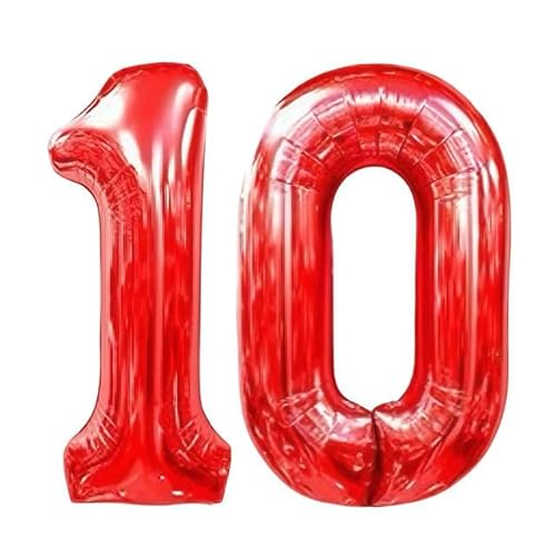 Sanu Belle Rot Zahlen Luftballon 10 Geburtstag Happy Birthday 40 Zoll Folienballon 10 Kinder Jungen Mädchen Jahrestag Party Deko Zahlenballon 10 Red 202095 von Sanu Belle