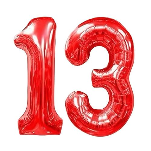 Sanu Belle Rot Zahlen Luftballon 13 Geburtstag Happy Birthday 40 Zoll Folienballon 13 Kinder Jungen Mädchen Jahrestag Party Deko Zahlenballon 13 Red 202098 von Sanu Belle