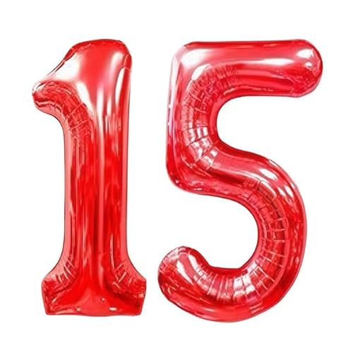 Sanu Belle Rot Zahlen Luftballon 15 Geburtstag Happy Birthday 40 Zoll Folienballon 15 Kinder Jungen Mädchen Jahrestag Party Deko Zahlenballon 15 Red 202100 von Sanu Belle