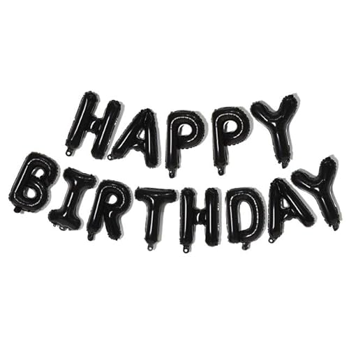 Sanu Belle Schwarz Happy Birthday Folienballons 16 Zoll Folie Luftballons Banner Kit für Kinder Erwachsene Jungen Mädchen alles Gute zum Geburtstag Black 201005 von Sanu Belle