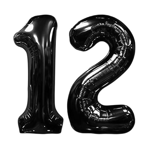 Sanu Belle Schwarz Zahlen Luftballon 12 Geburtstag Happy Birthday 40 Zoll Folienballon 12 Kinder Jungen Mädchen Jahrestag Party Deko Zahlenballon 12 Black 202069 von Sanu Belle
