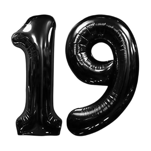 Sanu Belle Schwarz Zahlen Luftballon 19 Geburtstag Happy Birthday 40 Zoll Folienballon 19 Kinder Jungen Mädchen Jahrestag Party Deko Zahlenballon 19 Black 202076 von Sanu Belle