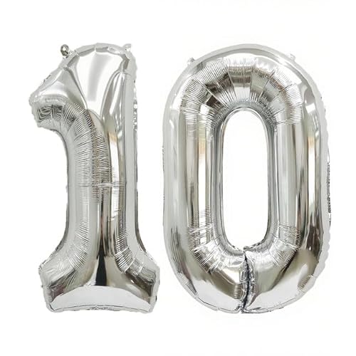 Sanu Belle Silber Zahlen Luftballon 10 Geburtstag Happy Birthday 40 Zoll Folienballon 10 Kinder Jungen Mädchen Jahrestag Party Deko Zahlenballon 10 Silver 202039 von Sanu Belle