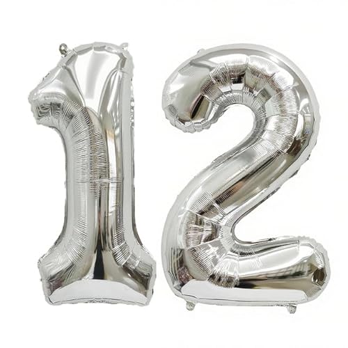 Sanu Belle Silber Zahlen Luftballon 12 Geburtstag Happy Birthday 40 Zoll Folienballon 12 Kinder Jungen Mädchen Jahrestag Party Deko Zahlenballon 12 Silver 202041 von Sanu Belle