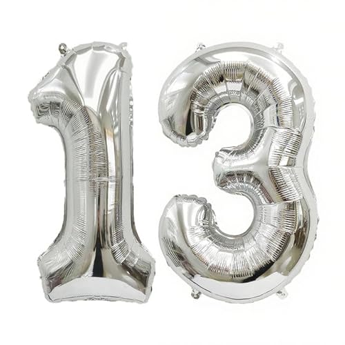 Sanu Belle Silber Zahlen Luftballon 13 Geburtstag Happy Birthday 40 Zoll Folienballon 13 Kinder Jungen Mädchen Jahrestag Party Deko Zahlenballon 13 Silver 202042 von Sanu Belle