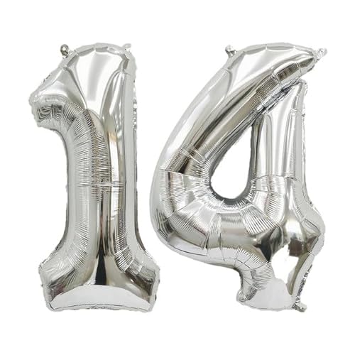 Sanu Belle Silber Zahlen Luftballon 14 Geburtstag Happy Birthday 40 Zoll Folienballon 14 Kinder Jungen Mädchen Jahrestag Party Deko Zahlenballon 14 Silver 202043 von Sanu Belle