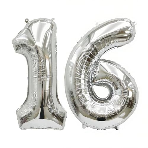 Sanu Belle Silber Zahlen Luftballon 16 Geburtstag Happy Birthday 40 Zoll Folienballon 16 Kinder Jungen Mädchen Jahrestag Party Deko Zahlenballon 16 Silver 202045 von Sanu Belle