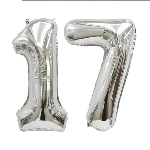 Sanu Belle Silber Zahlen Luftballon 17 Geburtstag Happy Birthday 40 Zoll Folienballon 17 Kinder Jungen Mädchen Jahrestag Party Deko Zahlenballon 17 Silver 202046 von Sanu Belle