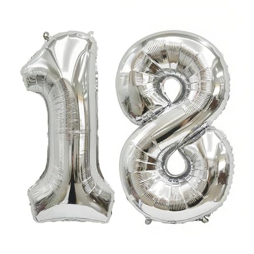 Sanu Belle Silber Zahlen Luftballon 18 Geburtstag Happy Birthday 40 Zoll Folienballon 18 Kinder Jungen Mädchen Jahrestag Party Deko Zahlenballon 18 Silver 202047 von Sanu Belle