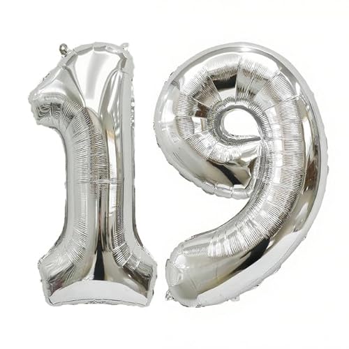 Sanu Belle Silber Zahlen Luftballon 19 Geburtstag Happy Birthday 40 Zoll Folienballon 19 Kinder Jungen Mädchen Jahrestag Party Deko Zahlenballon 19 Silver 202048 von Sanu Belle